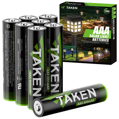 Taken Triple AAA Batteries for Outdoor Garden Solar Lights, AAA Rechargeable Battery 8Pack 600mAh NiMH Recharge UP to 2000+ Times