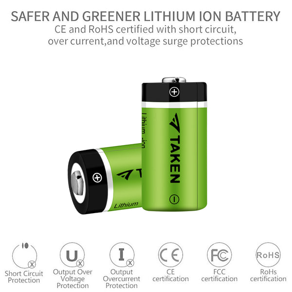 Taken 4 Pack CR123A Lithium Battery 3.7V Batteries [CAN BE RECHARGED] and  LED Charger Compatible with Arlo Cameras