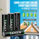Taken Rechargeable AA Batteries 12Pack 1200mAh NiMH Double A Battery for Solar Outdoor Lights, Sidewalk Pathway Lights, String Lights(10-Year Shelf Life)