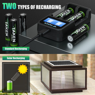 Taken Rechargeable AA Batteries, 4Pack Pre-Charged NiMH 1.2V 600mAh Double A Battery for Garden Landscaping Solar Lights, Pathway Lights, String Lights Recharge up to 2000 Cycles