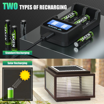 Taken Triple AAA Batteries for Outdoor Garden Solar Lights, AAA Rechargeable Battery 8Pack 600mAh NiMH Recharge UP to 2000+ Times